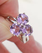 Brazilian Amethyst three stone sterling silver ring size 8 with faceted lavender purple gemstones in .925 silver crystal jewellery Australia.
