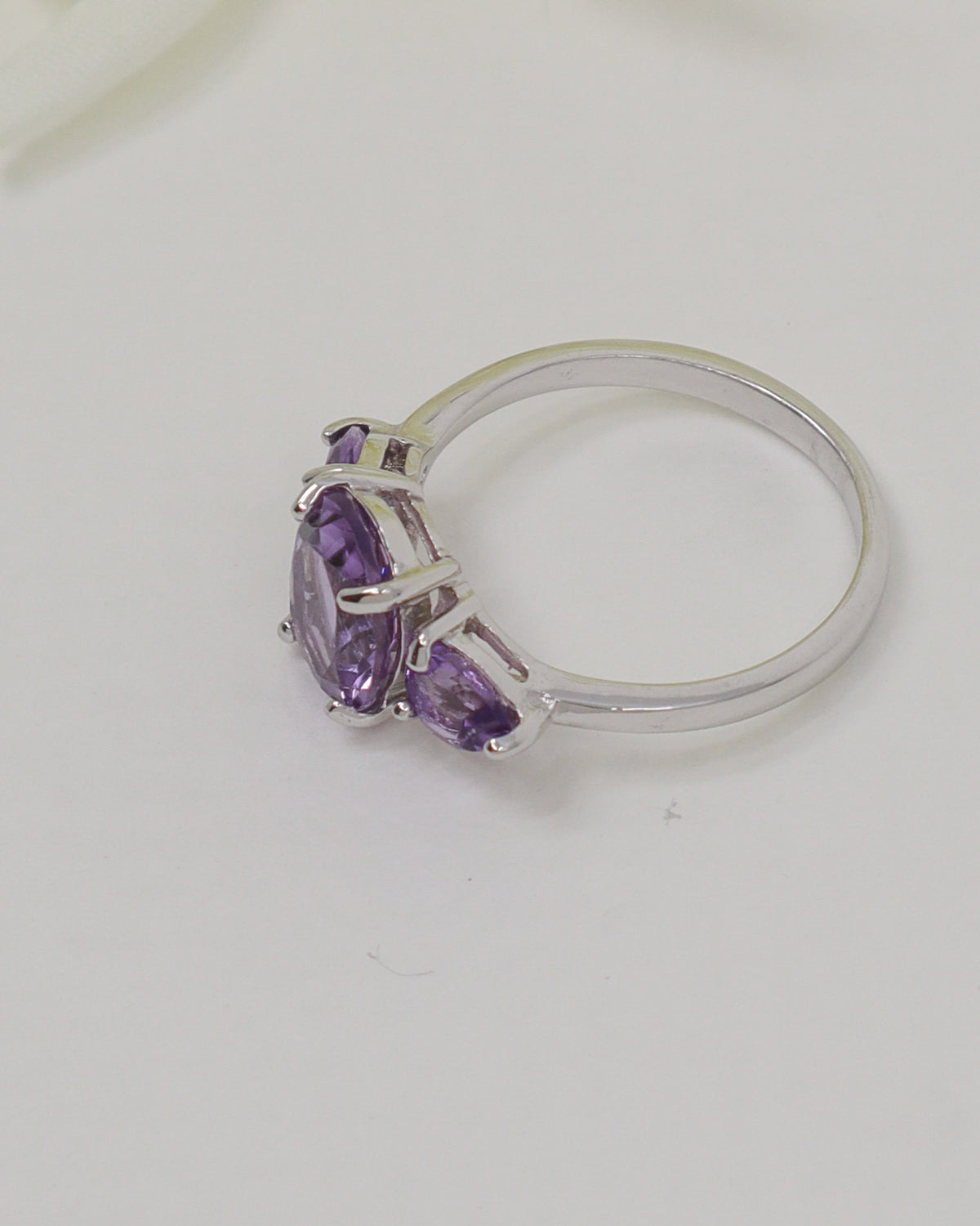 Brazilian Amethyst Three Stone Sterling Silver Ring – Size 8 | Violet Trinity