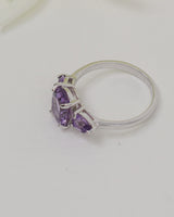 Brazilian Amethyst Three Stone Sterling Silver Ring – Size 8 | Violet Trinity