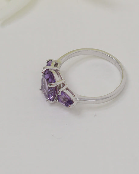 Brazilian Amethyst Three Stone Sterling Silver Ring – Size 8 | Violet Trinity