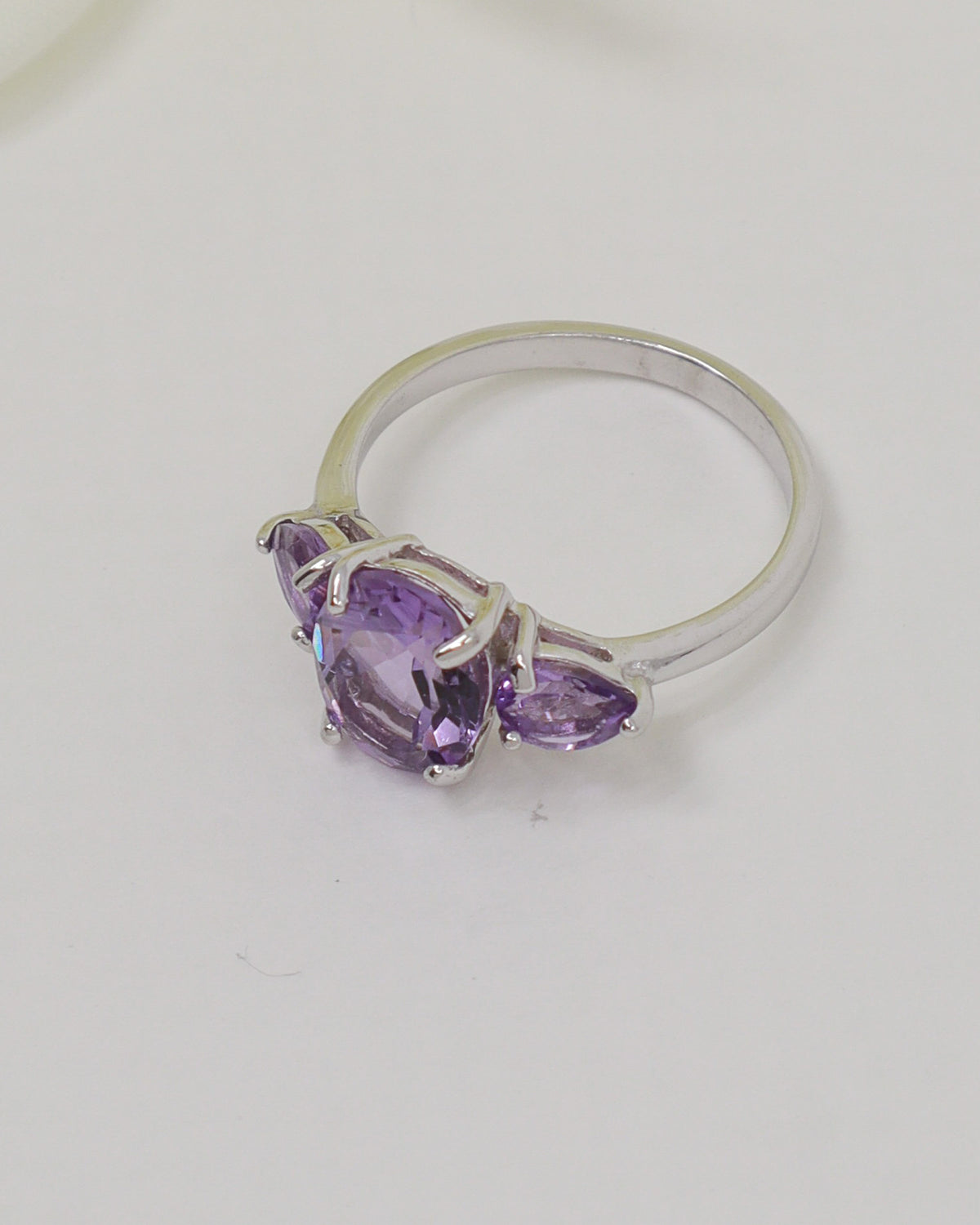 Brazilian Amethyst Three Stone Sterling Silver Ring – Size 8 | Violet Trinity