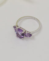 Brazilian Amethyst Three Stone Sterling Silver Ring – Size 8 | Violet Trinity