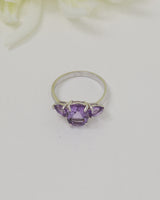 Brazilian Amethyst Three Stone Sterling Silver Ring – Size 8 | Violet Trinity