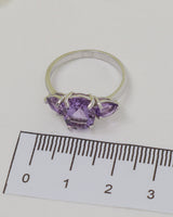 Brazilian Amethyst Three Stone Sterling Silver Ring – Size 8 | Violet Trinity