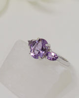 Brazilian Amethyst Three Stone Sterling Silver Ring – Size 8 | Violet Trinity