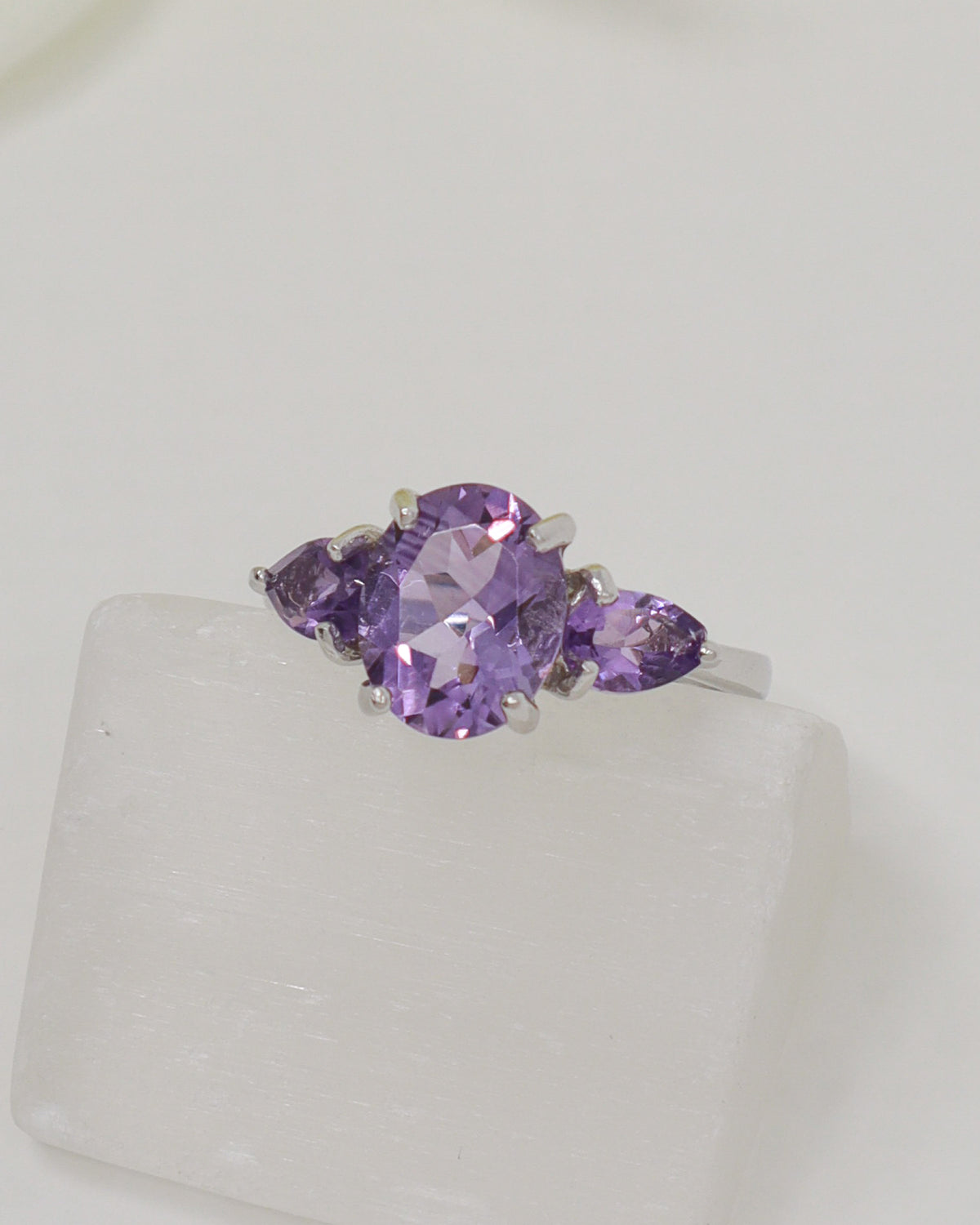 Brazilian Amethyst Three Stone Sterling Silver Ring – Size 8 | Violet Trinity
