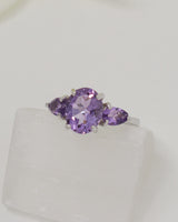 Brazilian Amethyst Three Stone Sterling Silver Ring – Size 8 | Violet Trinity