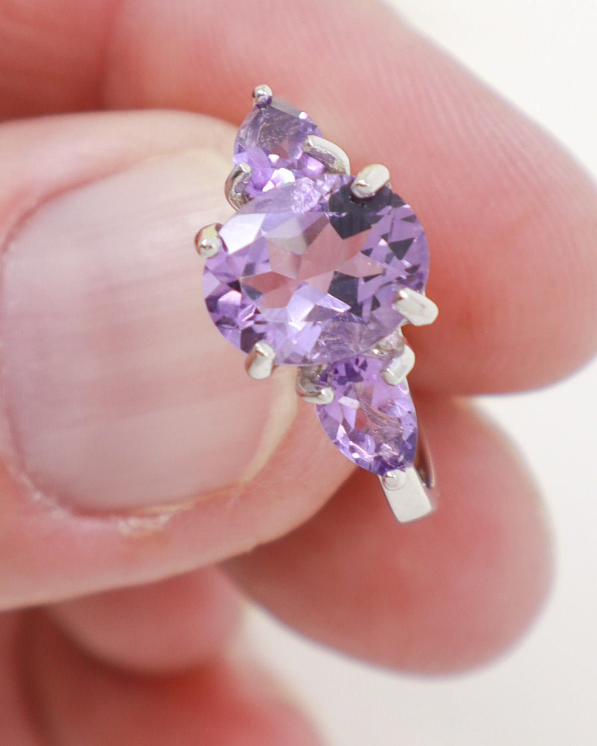 Brazilian Amethyst Three Stone Sterling Silver Ring – Size 8 | Violet Trinity
