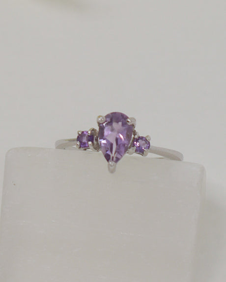 Brazilian Amethyst Three Stone Sterling Silver Ring – Size 7 | Violet Grace