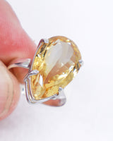 Brazilian Citrine Solar Empress sterling silver ring Size 9 with large faceted golden Citrine gemstone in .925 silver.