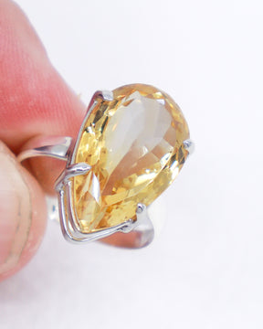 Brazilian Citrine Solar Empress sterling silver ring Size 9 with large faceted golden Citrine gemstone in .925 silver.