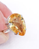 Brazilian Citrine Golden Oracle sterling silver ring Size 8 with large pear-shaped faceted golden Citrine gemstone in .925 silver.