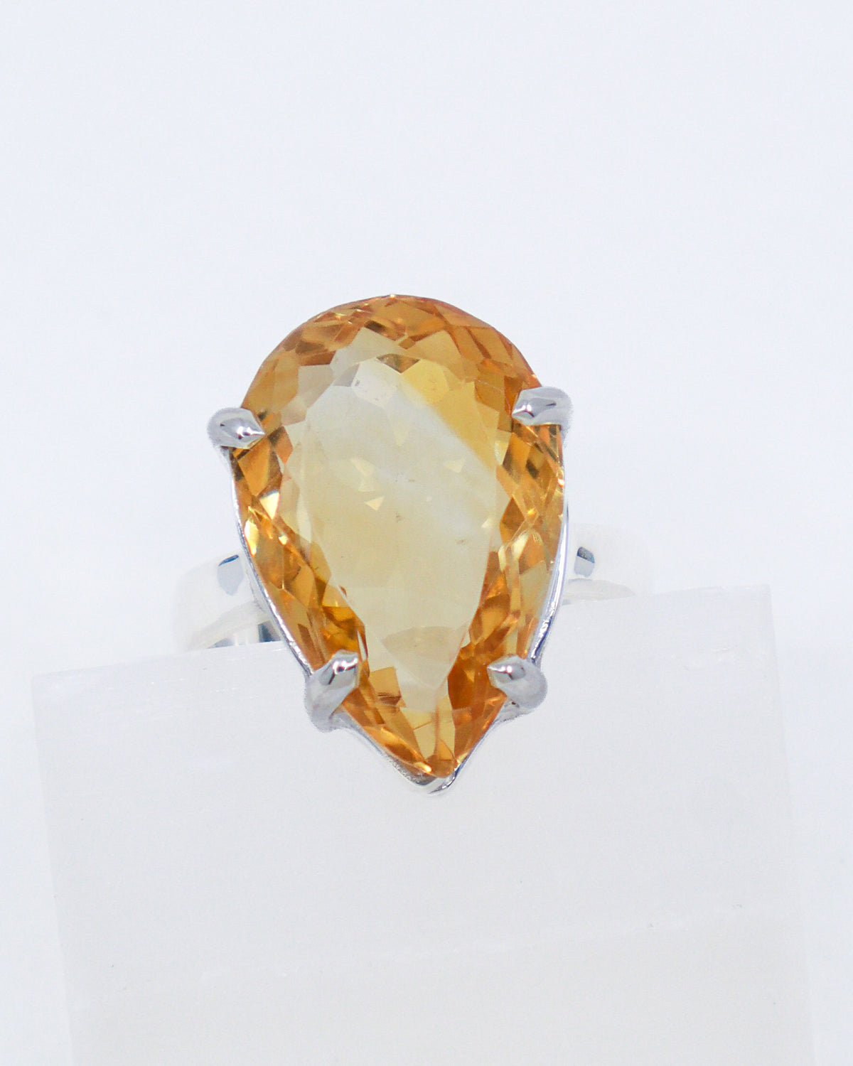 Brazilian Citrine Golden Sovereign sterling silver ring Size 8 with large pear-cut golden Citrine gemstone in .925 silver.