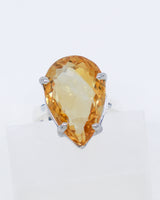 Brazilian Citrine Golden Sovereign sterling silver ring Size 8 with large pear-cut golden Citrine gemstone in .925 silver.