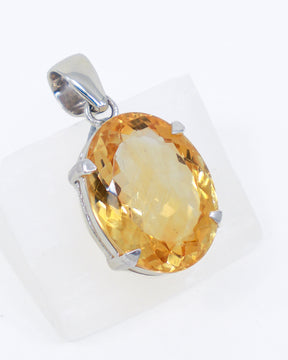 Brazilian Citrine pendant in .925 sterling silver with large faceted golden oval Citrine gemstone for abundance, prosperity and manifestation.