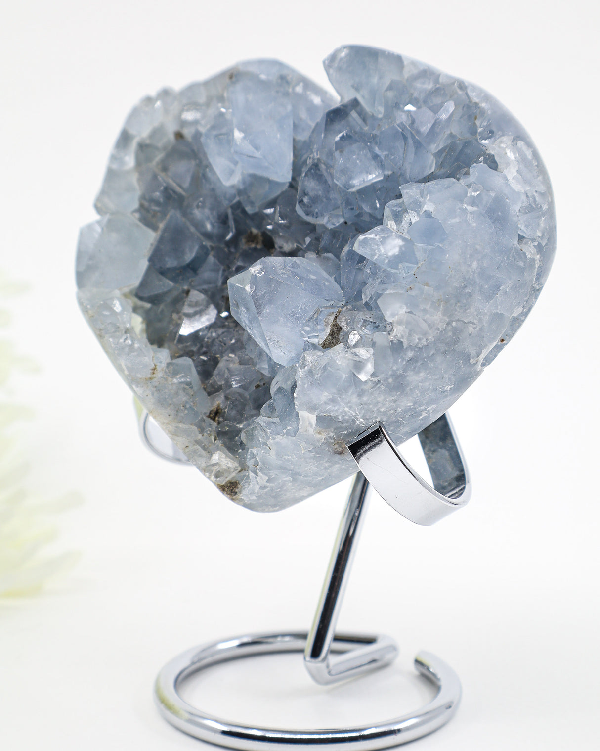 Angel's Sanctuary – Celestite Crystal Heart on Silver Stand