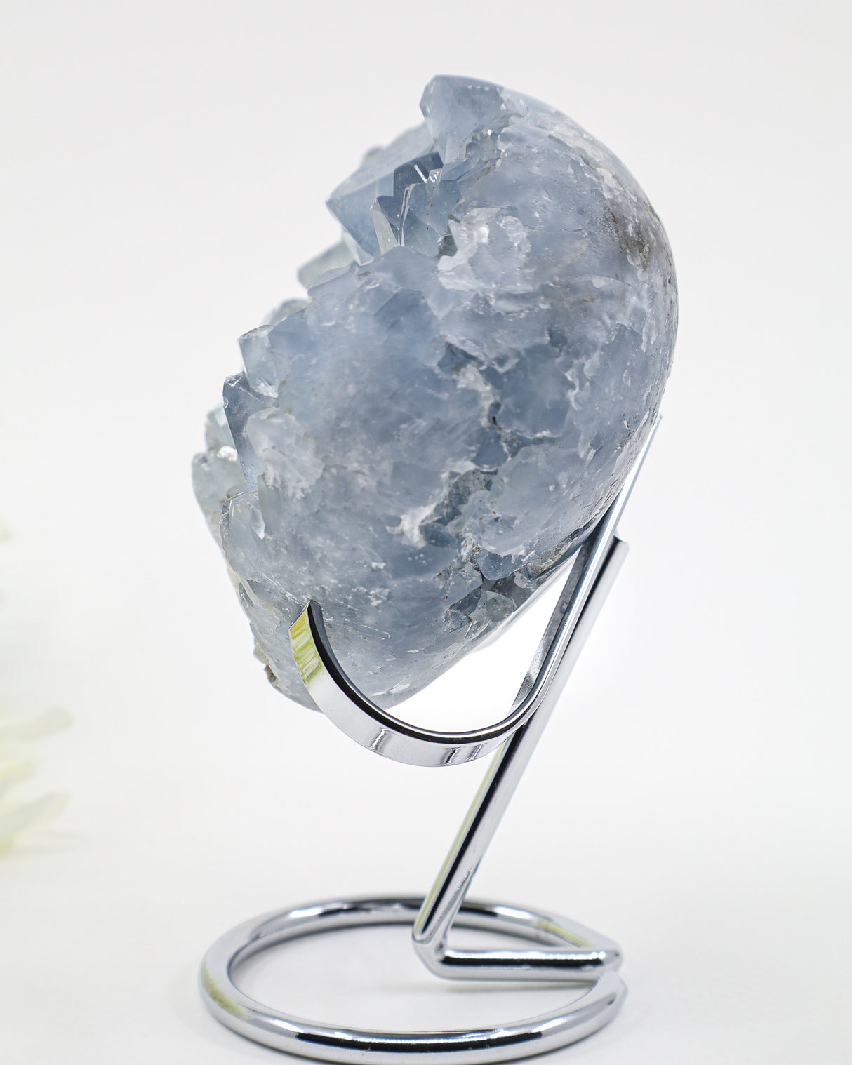 Angel's Sanctuary – Celestite Crystal Heart on Silver Stand