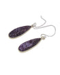 Natural Charoite sterling silver drop earrings with swirling violet and lavender purple teardrop gemstones, 2.5cm Charoite crystal earrings.