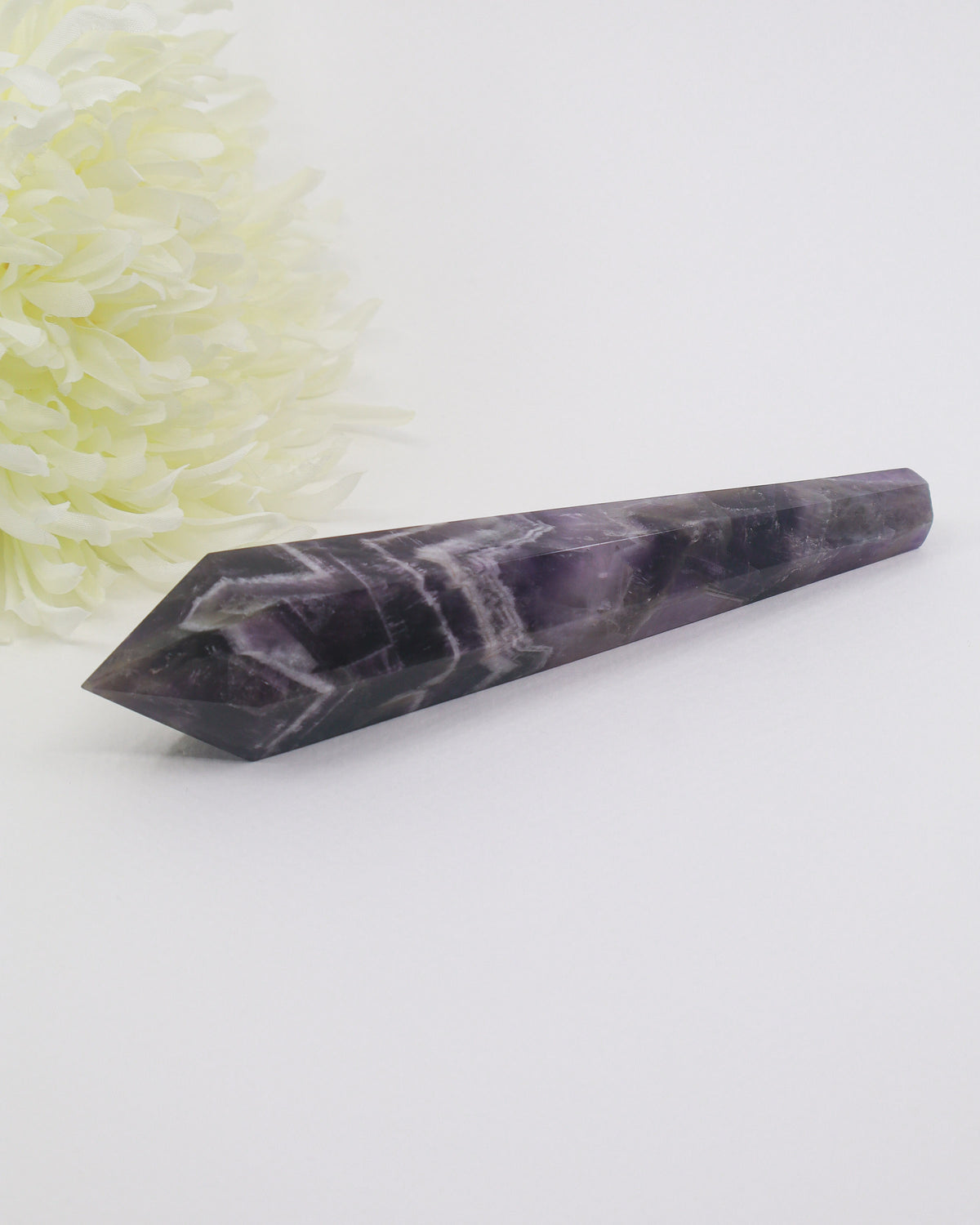Chevron Amethyst Crystal Wand 158g – The Violet Seer | Intuition & Spiritual Protection