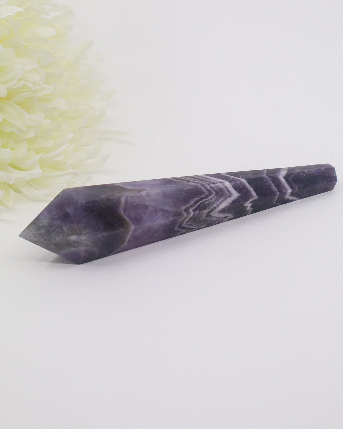 Chevron Amethyst Crystal Wand 135g – The Mystic Path | Intuition & Spiritual Clarity