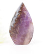 Polished Chevron Amethyst freeform featuring intricate natural banding, lavender Amethyst and layered Quartz formations associated with intuition and spiritual awareness.