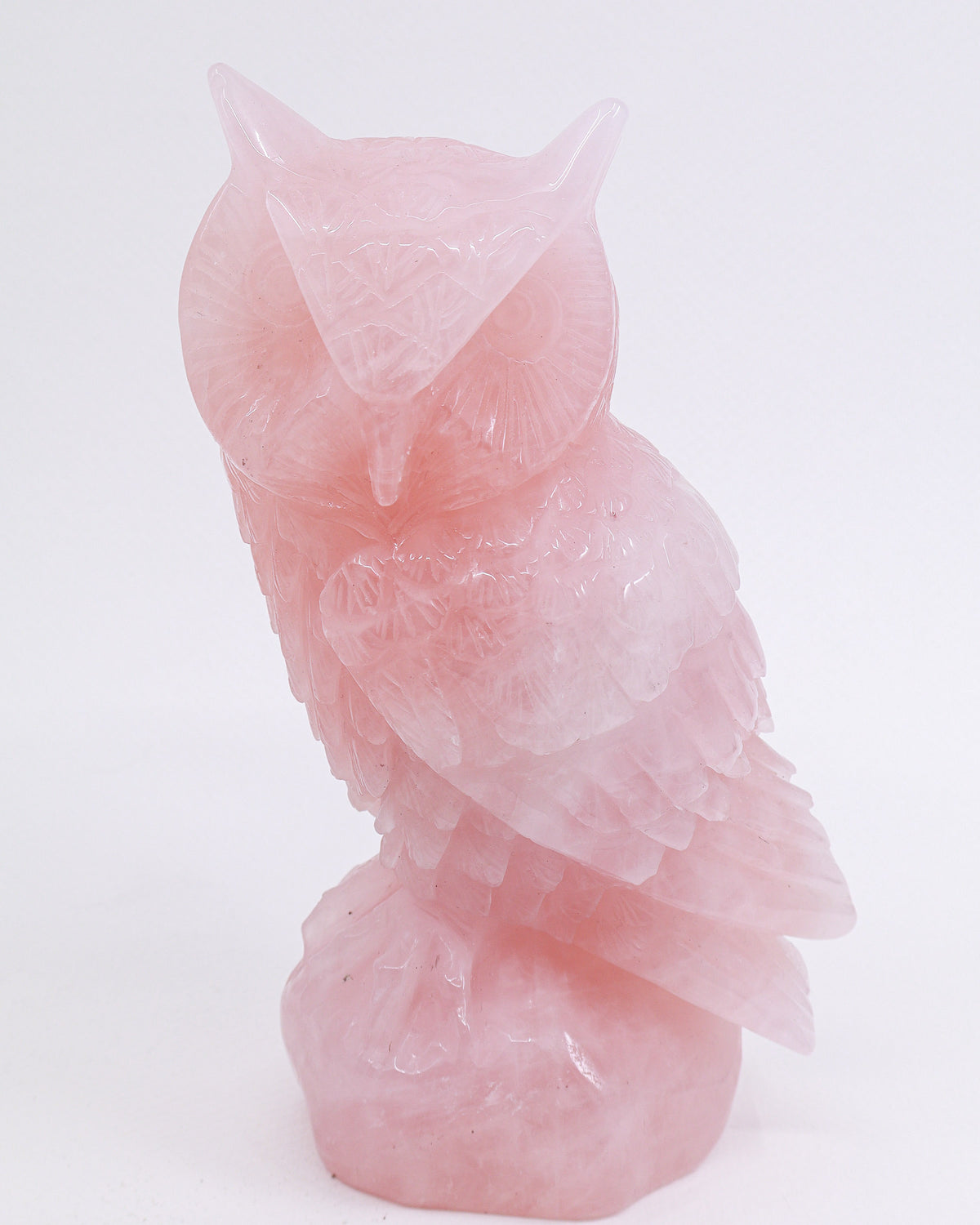 Rose Quartz Owl Carving 1.517kg – The Guardian of the Heart | Love, Wisdom & Compassion