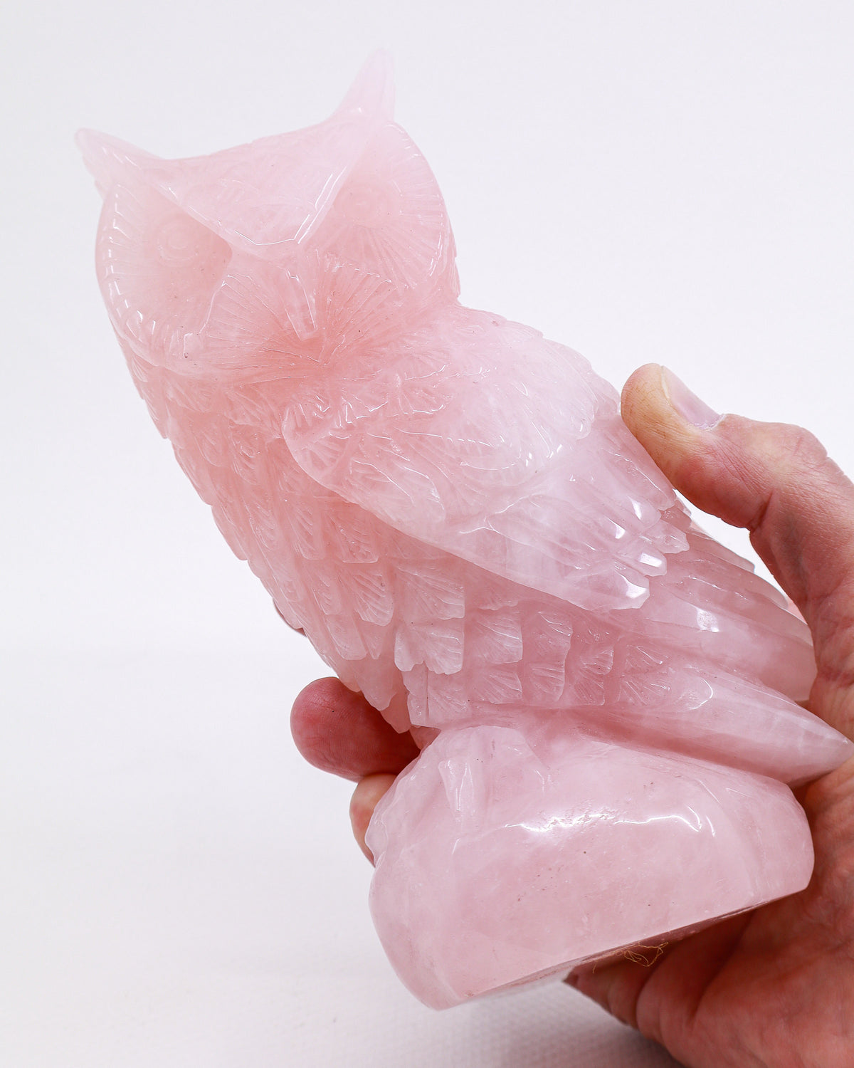 Rose Quartz Owl Carving 1.517kg – The Guardian of the Heart | Love, Wisdom & Compassion