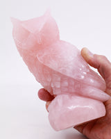 Rose Quartz Owl Carving 1.517kg – The Guardian of the Heart | Love, Wisdom & Compassion