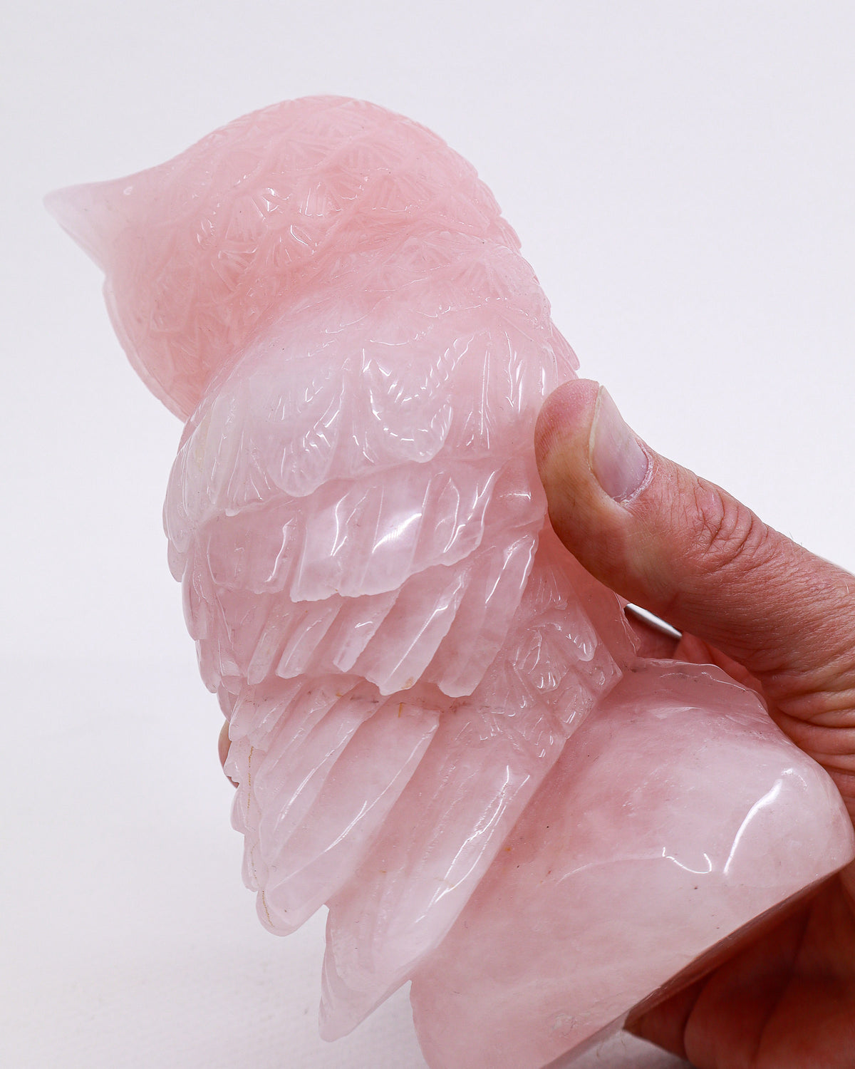Rose Quartz Owl Carving 1.517kg – The Guardian of the Heart | Love, Wisdom & Compassion