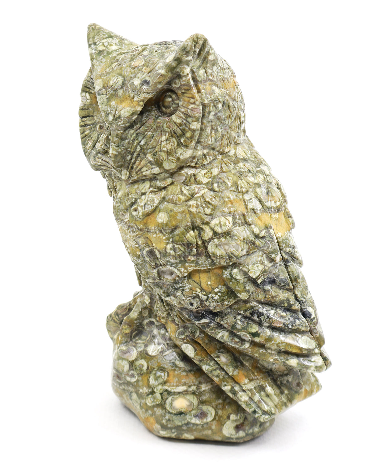 Rainforest Jasper (Rhyolite) Owl Carving 998g – Ancient Forest Guardian | Wisdom, Protection & Grounding