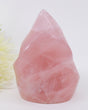 Madagascar Rose Quartz flame 766g with beautiful blush pink colouring, translucent crystal layers and polished sculptural flame shape for love and self-love.