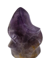 Natural Amethyst Flame 256g measuring 8cm with deep violet purple tip, smoky lavender crystal and warm earthy mineral formations, polished Amethyst carving.