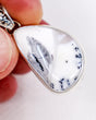 Natural Dendritic Agate sterling silver pendant with white Agate, smoky grey plume and delicate black tree-like dendritic inclusions.