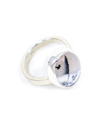 Natural Dendritic Agate sterling silver ring size 7 with 1.8cm smoky grey and white Agate cabochon and black tree-like dendritic inclusions.