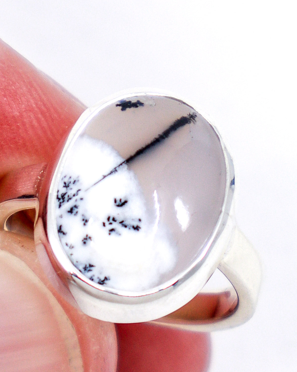 Dendritic Agate Sterling Silver Ring Size 7 – The Whispering Branch | Growth & Grounding