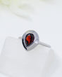 Natural Garnet sterling silver ring Size 8 with faceted pear shaped deep red Garnet gemstone in polished .925 silver.