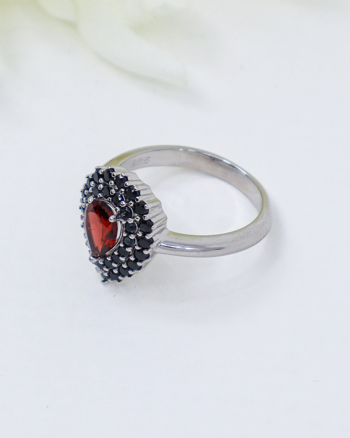 Garnet & Black Spinel Sterling Silver Ring – Dark Flame | Size 7