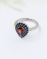 Garnet & Black Spinel Sterling Silver Ring – Dark Flame | Size 7