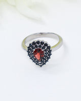 Garnet & Black Spinel Sterling Silver Ring – Dark Flame | Size 7