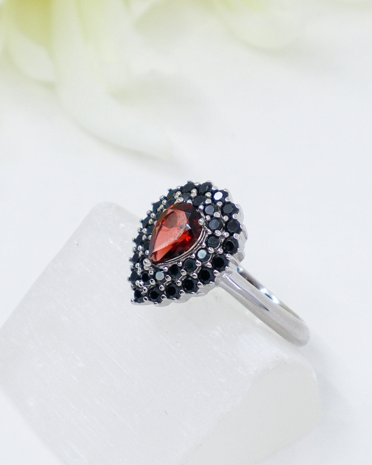 Garnet & Black Spinel Sterling Silver Ring – Dark Flame | Size 7