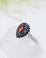 Garnet & Black Spinel Sterling Silver Ring – Dark Flame | Size 7