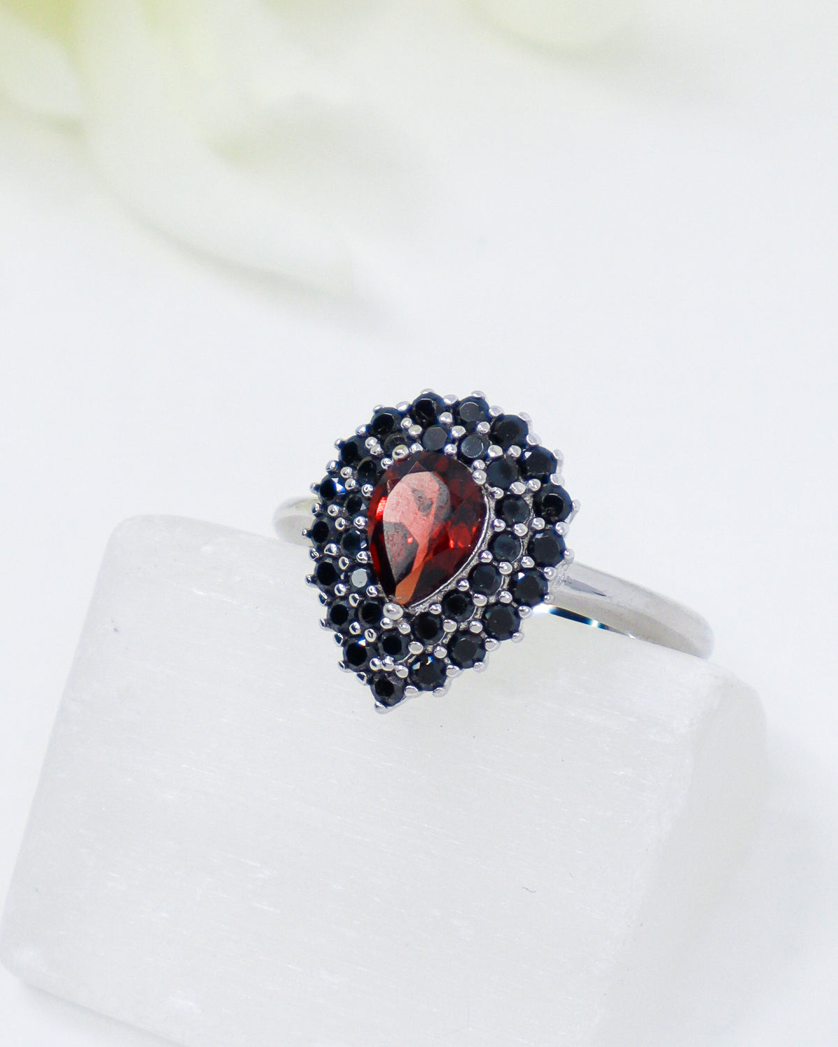 Garnet & Black Spinel Sterling Silver Ring – Dark Flame | Size 7