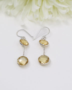 Natural Citrine sterling silver drop earrings with faceted golden gemstones and elegant crystal jewellery styling by Inspired By 3.