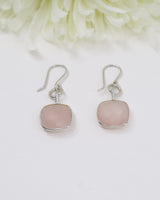 Rose Quartz sterling silver faceted drop earrings in polished sterling silver with soft pink healing crystal gemstones.