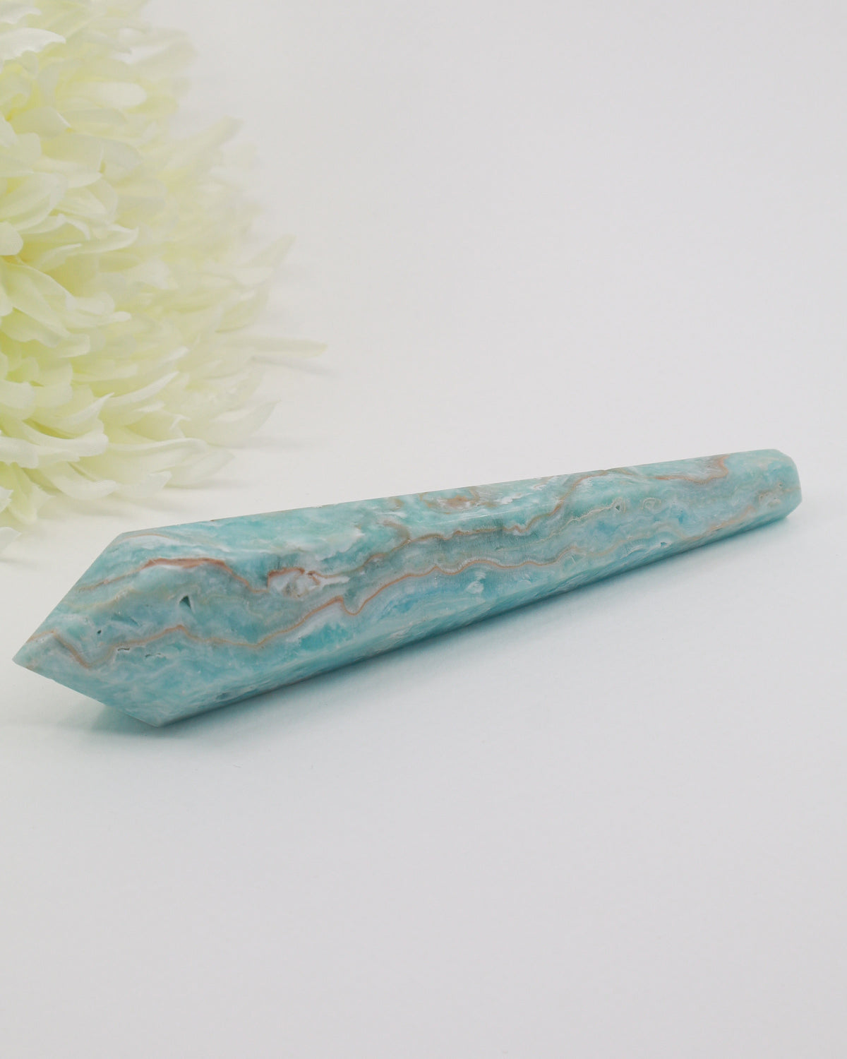 Hemimorphite Crystal Wand 160g with Gold Stand – Emotional Healing & Peace
