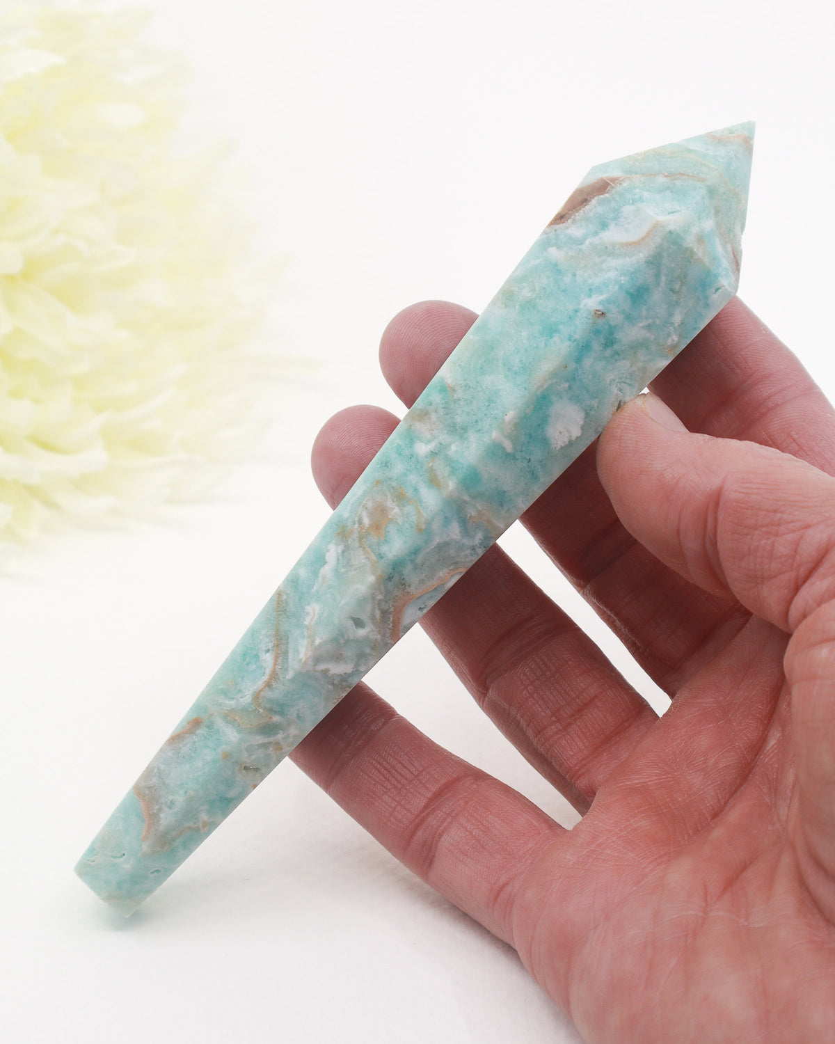 Hemimorphite Crystal Wand 160g with Gold Stand – Emotional Healing & Peace