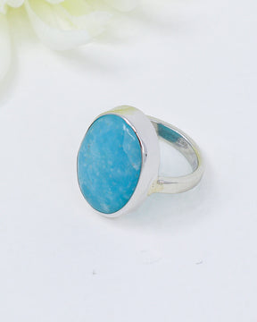 Natural blue Hemimorphite sterling silver ring size 8 with large oval cabochon, .925 crystal jewellery Australia.
