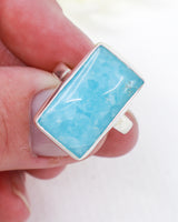 Natural blue Hemimorphite sterling silver ring size 8 with rectangular cabochon, .925 crystal jewellery Australia.
