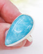 Natural blue Hemimorphite sterling silver ring Size 6 with large teardrop cabochon, .925 silver crystal jewellery Australia.