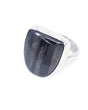 Natural Hypersthene sterling silver ring Size 7 with dark charcoal black gemstone, subtle bronze shimmer and broad square statement setting.